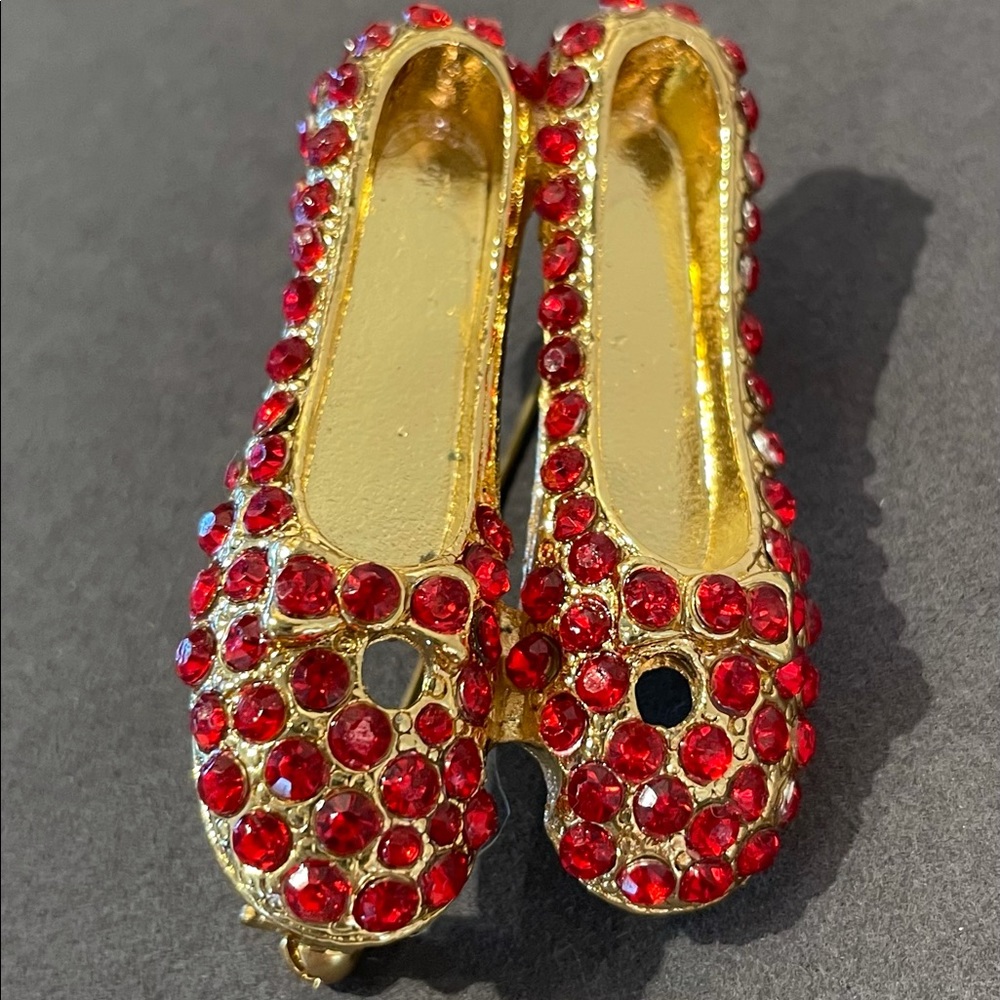 Ruby Red Rhinestone Slippers Brooch - image 1